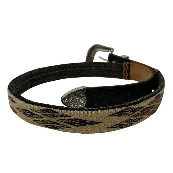 SOLD VTG Native American Braided Horsehair Belt Black Leather Silver Tone - Picture 3 of 6